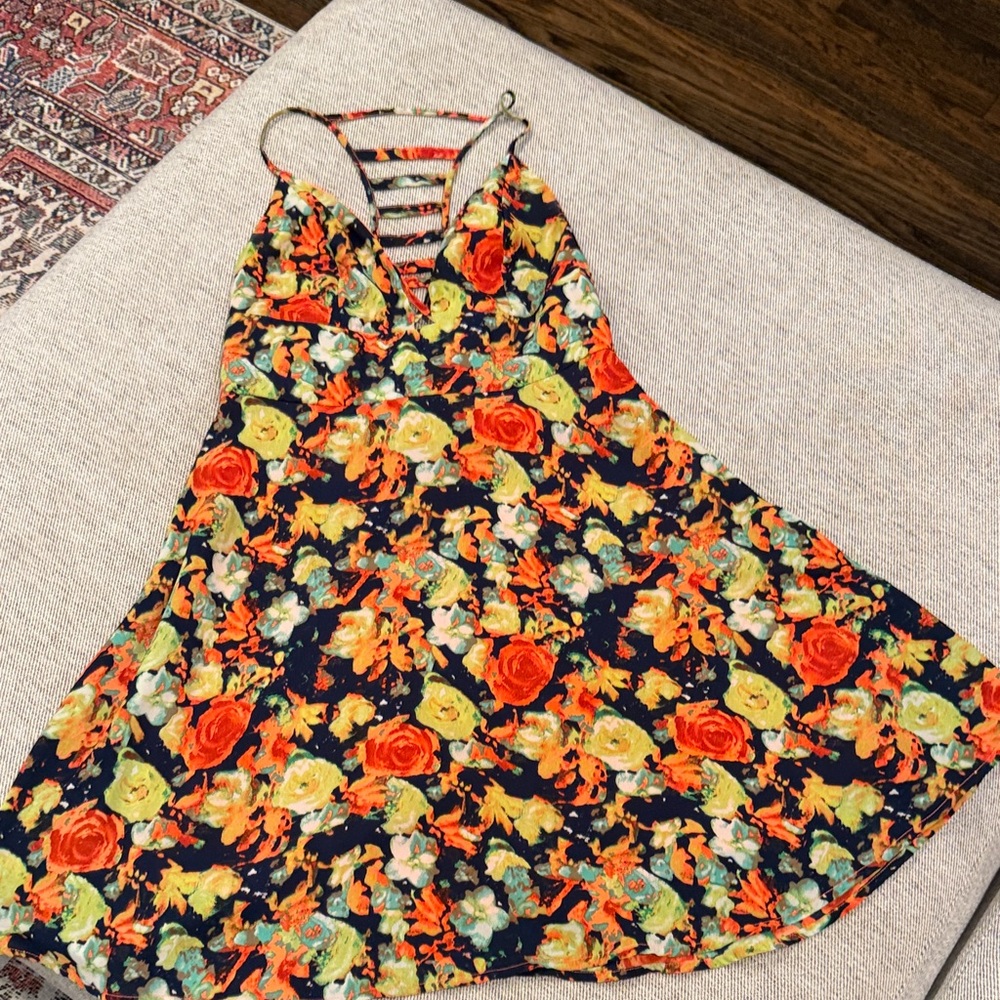 Sugarlips Navy Floral Strappy Sundress with Orange & Yellow Blooms